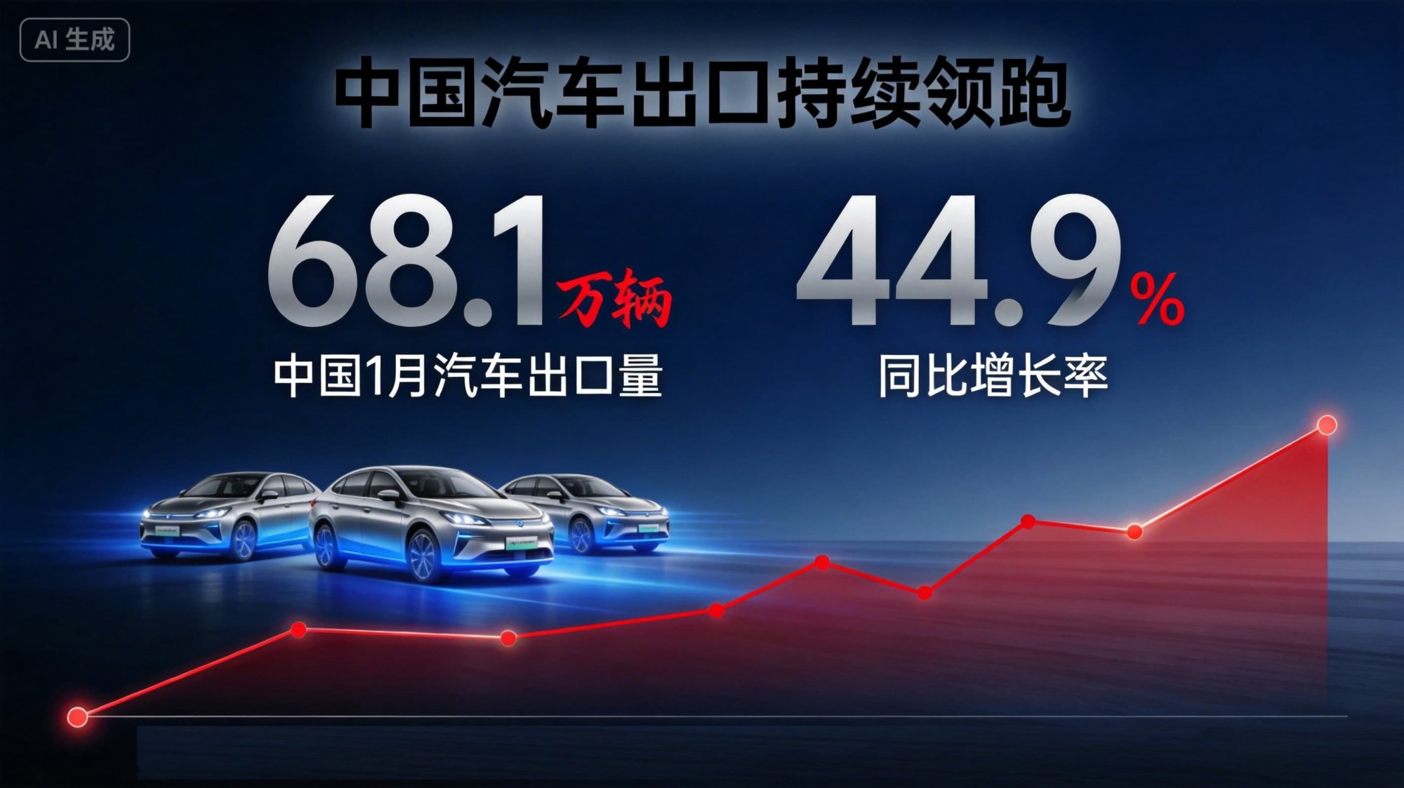 中國1月汽車出口68.1萬輛，同比增長44.9%